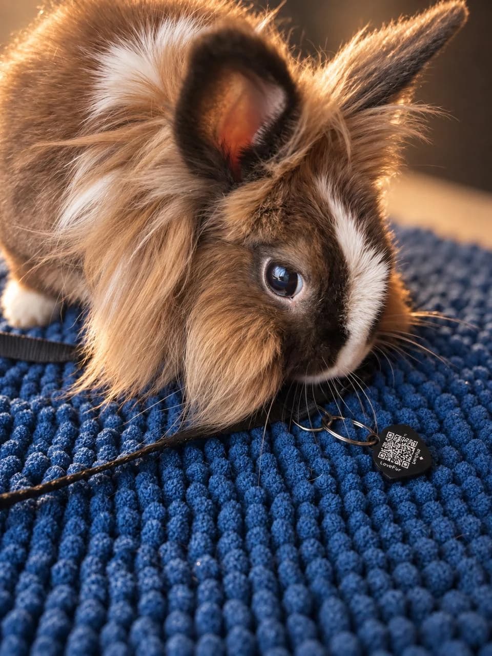 Rabbit beside a LoveFur QR tag